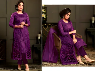 Rich Purple Embroidered Georgette Party Suit